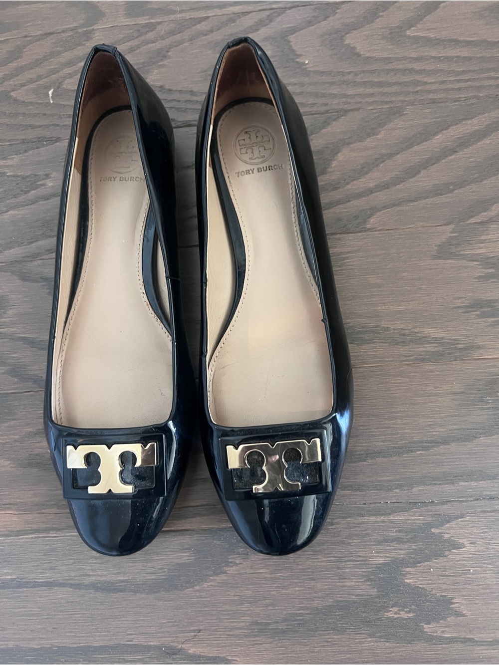 Tory Burch Black Patent Logo Toe Ballet Flats